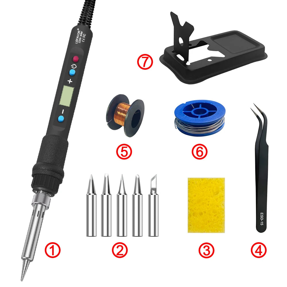 LF 80W Digital display soldering iron welding set C/F switching calibration temperature 100-500C home repair DIY soldering set