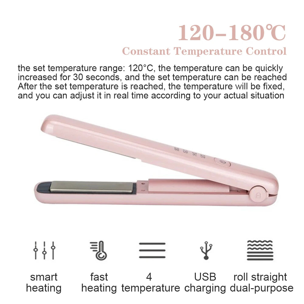 Wireless Hair Straightener Mini Curling Iron Fast Warm-up Ceramic Straightening Styling Tool Four-gear Temperature Adjustment - Stereotech