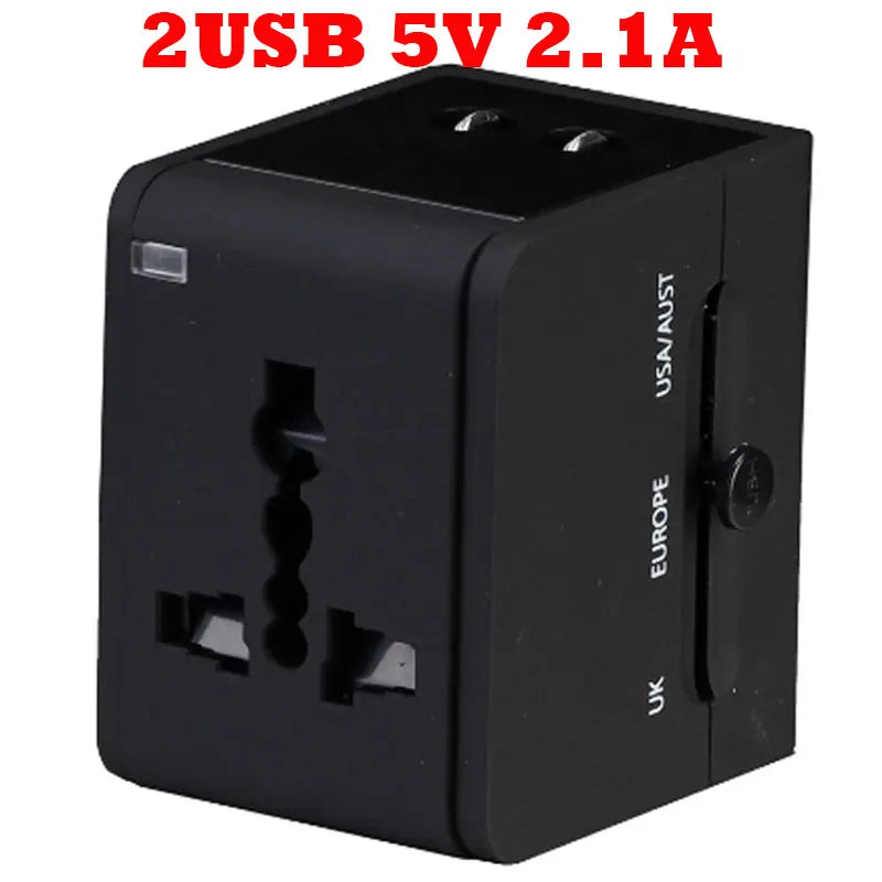 Universal 1A 2.1A Dual USB travel Adapter plug EU US AU UK Multifunction Convert Plug Adaptor Fused 2 USB Charger White Black
