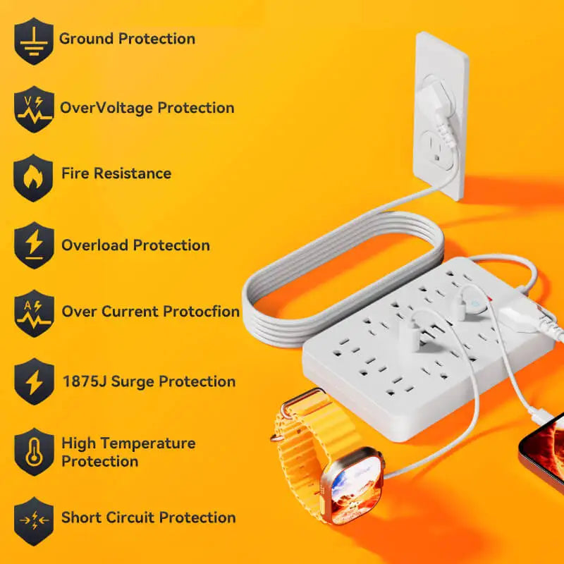 17-Port Power Strip with 11 AC Outlets, 4 USB Ports &amp; 2 Type-C Fast Charging Ports, Versatile with Surge Protection