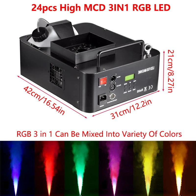 1500W Fog Machine DMX RGB 3 in1 24 LED Vertical Stage Smoke Machine With Remote Contol For Halloween Party Wedding Smoke Effect
