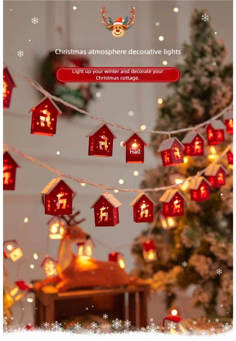 Christmas Mini House LED Light String Christmas Tree Decoration 2024 New Year&#39;s Christmas Party Home LED Light String Decoration
