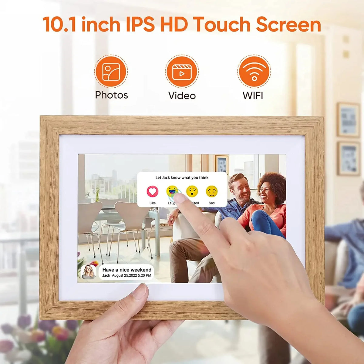 Digital Picture Frame 10.1 inch Electronic Photo Frames - 32GB Wood Smart Picture Frame, 1280*800 IPS Digital Photo Album