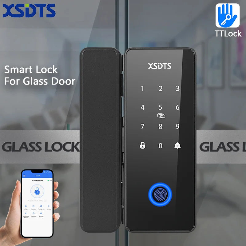 Glass Door Smart Lock TT-Lock Bluetooth Biometric Fingerprint Password Card Electronic Digital Lock office business departments