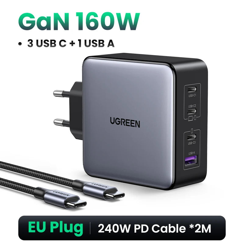 UGREEN 160W GaN Charger PD3.1 Type C For Macbook Pro Laptop USB Fast Charger QC4.0 3.0 Quick Charge For iPhone 15 Xiaomi Tablet