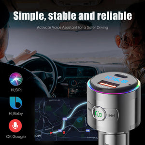 LENCENT Bluetooth 5.3 FM Transmitter Full Metal Bluetooth Car Adapter with PD 20W & QC3.0 Fast Charger Hi-Fi Music Adapter