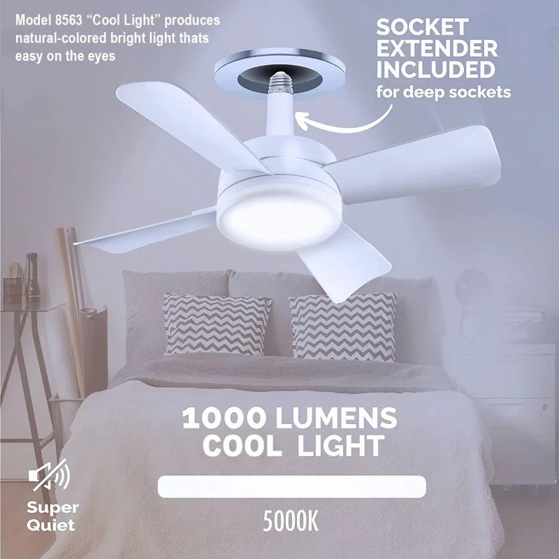 30W Ceiling Fan Led Light E27 Socket Fan With Smart Remote Control 1000Lm 5000K Bulb Fan Lamp For Bedroom Living Room - Stereotech