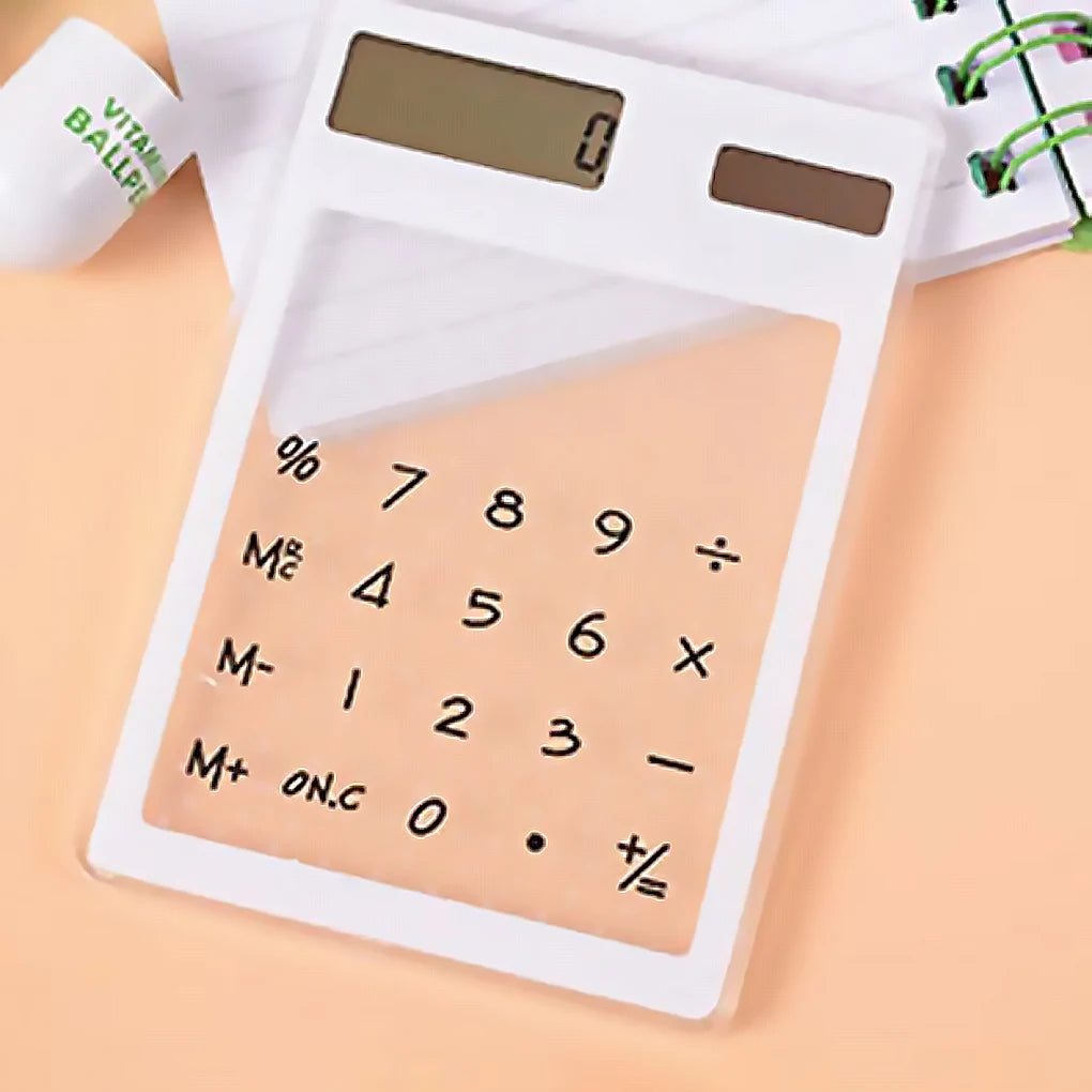 8 Digit Touch Screen Ultra slim Transparent Solar Stationery Clear Scientific Calculator use for Student School Office - Stereotech