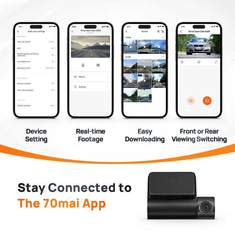 Global 70mai Dash Cam A200 Dual-channel Record 1080P HDR 2&#39;&#39; IPS Screen 24H Parking Monitor 70mai Car DVR A200 WIFI APP 130° FOV