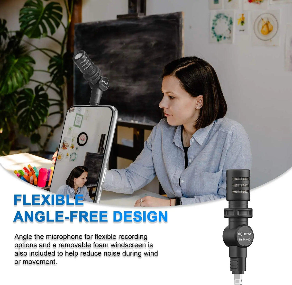 BOYA BY-M100D Plug &amp; Play iPhone Mini Microphone for iPhone ipad iOS Smartphones Podcast Liver Stream Tiktok YouTube Video Vlog