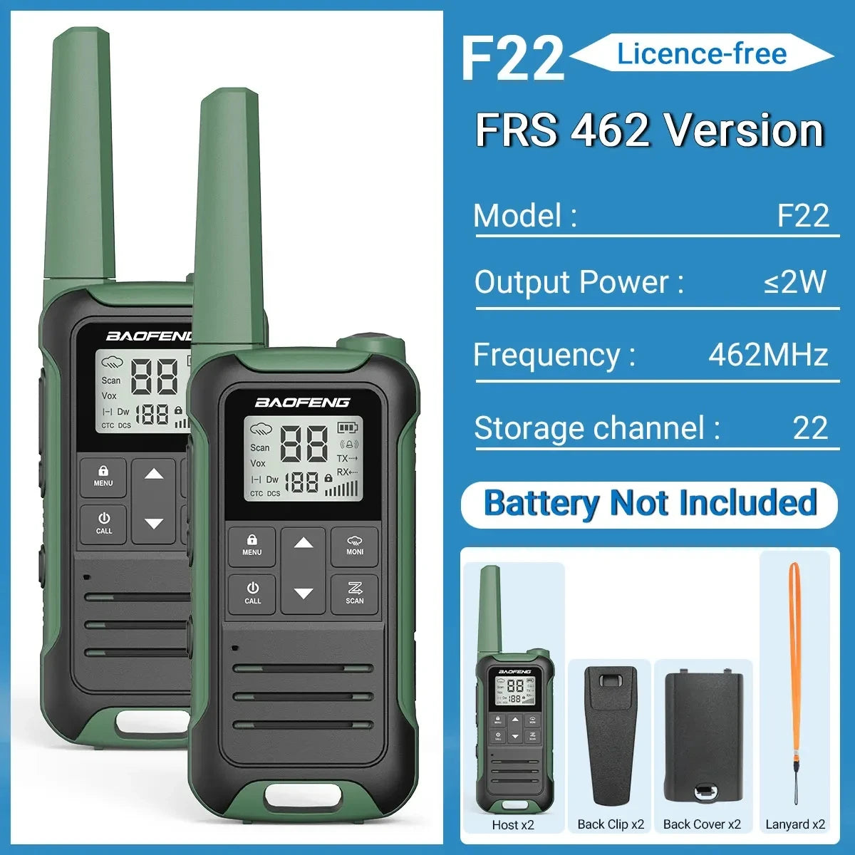 2PCS Baofeng F22 PMR FRS Mini Walkie Talkie Waterproof Type-C Licence-free NOAA Portable Two Way Ham Radio for Hunting