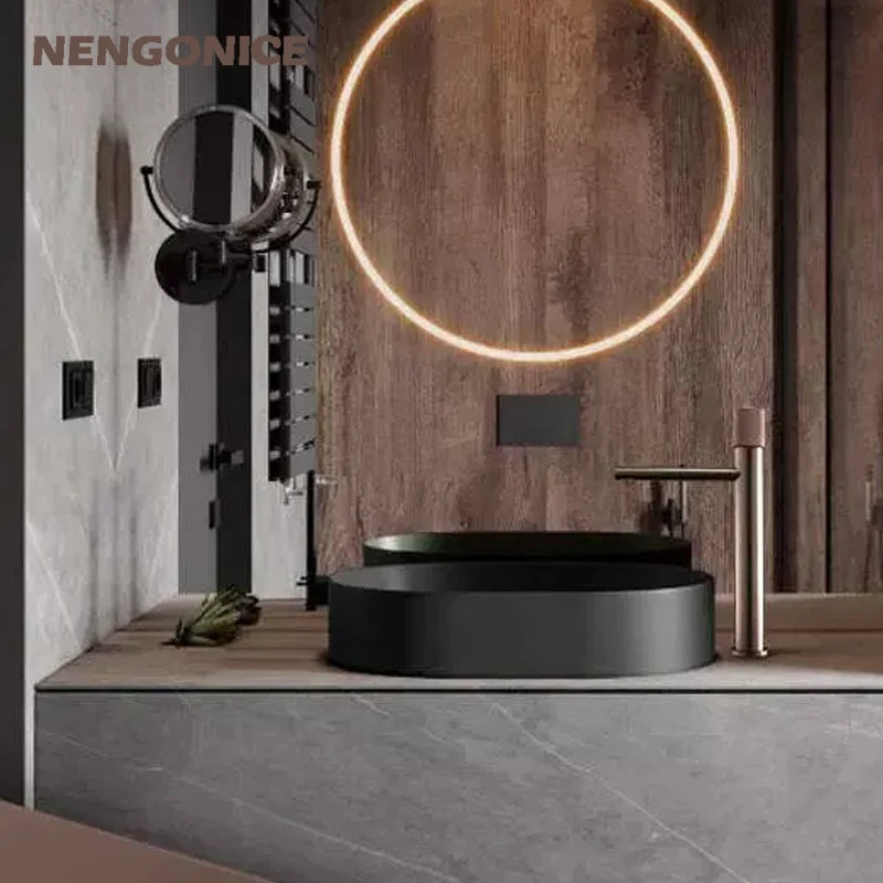 Bathroom basin mixer faucet washbasin shower room  counter basin ceramic toiletries smart Bath wc  tapple hot &amp; cold matt black