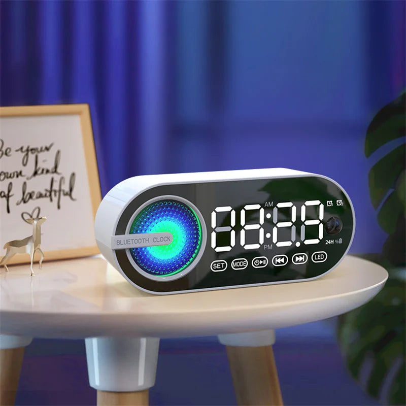 USB Charging Radio Alarm Clock RGB Portable Bluetooth Speaker FM Large Display Mute Mirror Digital Bedroom Room Office Decktop