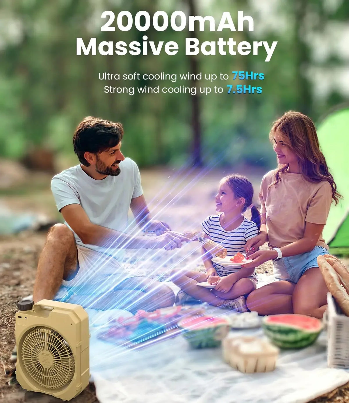 20000mAh Camping Fan Rechargeable Desktop Portable Circulator Outdoor Wireless Ceiling Electric Fan with Power Bank LED Lighting - Stereotech