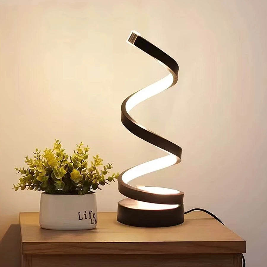 Modern Spiral Table LED Night Light Dimmable Desk Lamp Living Room Nightstand Lamp Bedside Table Study Office Bedroom Decoration
