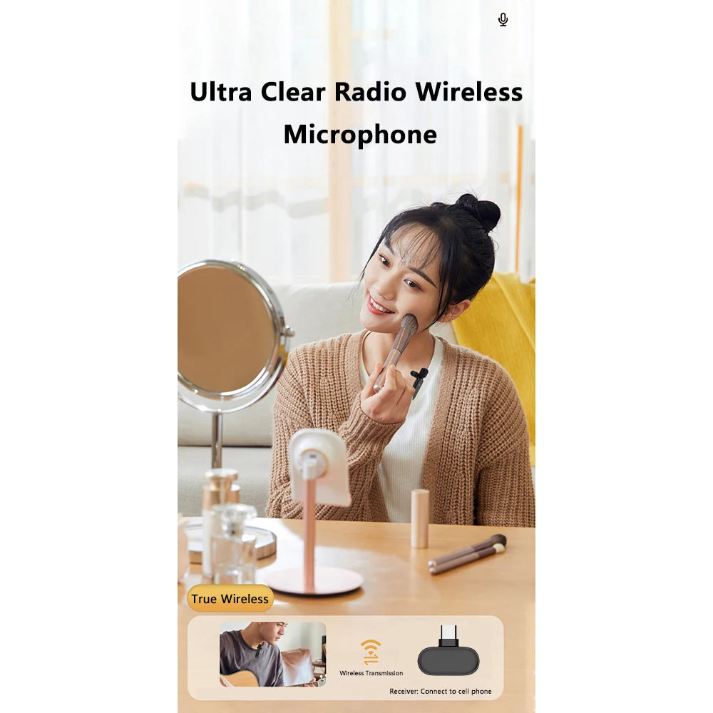 Wireless Lavalier Microphone for TYPE-C Cordless Mini Recording Mic Plug-Play 2.4G Noise Reduction for Interview Podcast Vlog - Stereotech