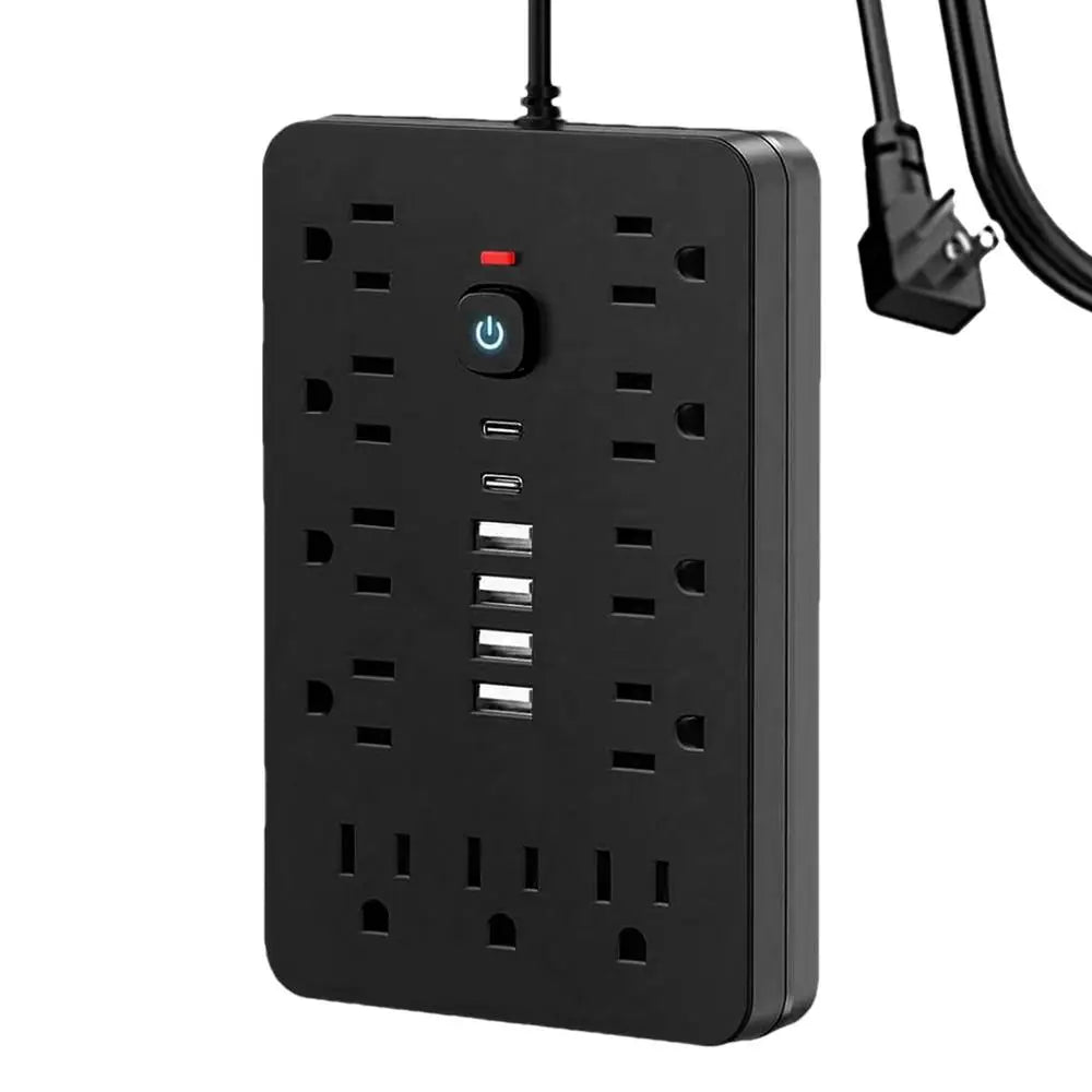 17-in-1 Plug Strip Plug Outlet Extender Strip Surge Protector Charging Station with 4 USB Ports and 2 Type-C Ports Flat Plug