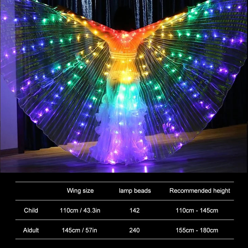 Belly Dance LED Isis Wings with Telescopic Sticks Butterfly Fairy Wing Colorful Glow Costume Carnival Party Halloween Dress Up