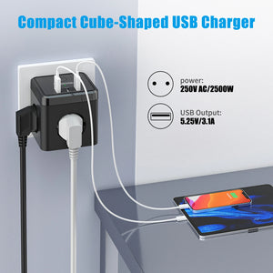 EU Plug Electric Power Strip Cube with 3 AC Outlets 3 USB Port  2400W 5V 2.4A Multi Socket with Switch for Home Without Cable