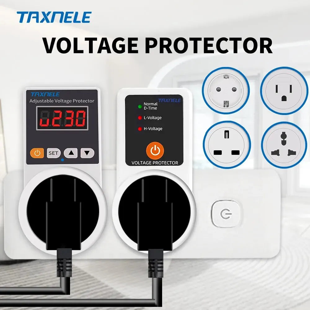 Voltage Protector Socket Automatic Universal/US/EU/UK Plug AC 220V 16A Adjustable Power Surge Voltage Safe Protector