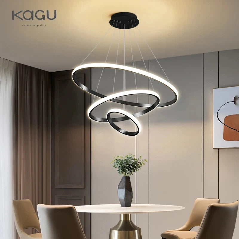 Modern Pendant Lamp Led Rings Circle Ceiling Hanging Chandelier Black Loft Living Dining Room Kitchen Indoor Lighting Fixture