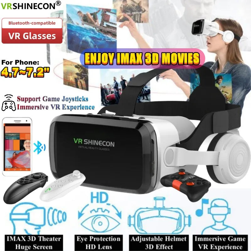 Wireless Virtual Reality Glasses IMAX Huge Screen 3D Glasses Google Cardboard Box VR Headset for 4.7-7.2&quot; Phone,Support Gamepad