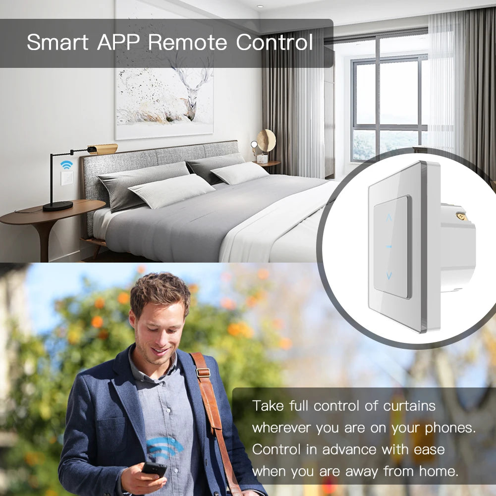 MOES WiFi Smart Curtain Switch Touch Design for Motorized Curtains and Roller Blinds work with Alexa Google and Smart Life App - Stereotech
