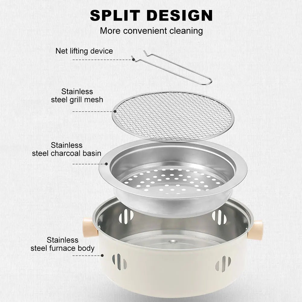 Barbecue Grill Home Barbecue Outdoor Camping Charcoal BBQ Stove Grills Mesh Portable Smokeless Barbecue Grill Pan Multifunction - Stereotech