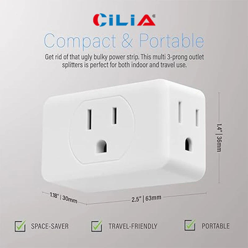 Multi-Plug Outlet Extender, 3-Outlet Wall Adapter, Multi-Socket Splitter, Grounded Wall Tap Power Plug Extender, Essenti