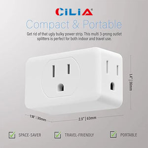 Multi-Plug Outlet Extender, 3-Outlet Wall Adapter, Multi-Socket Splitter, Grounded Wall Tap Power Plug Extender, Essenti