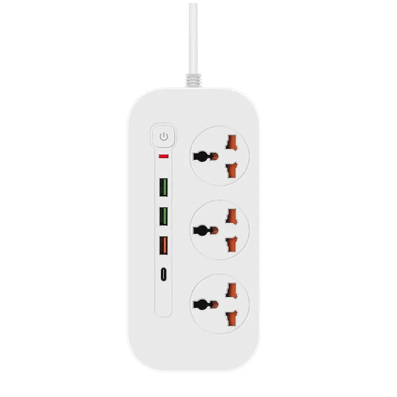 Power Strip EU UK US Plug Surge Protector Socket 2m Extension Cord with 3 USB 1 Type-C Ports 3/4 Jacks Universal Outlet for Home