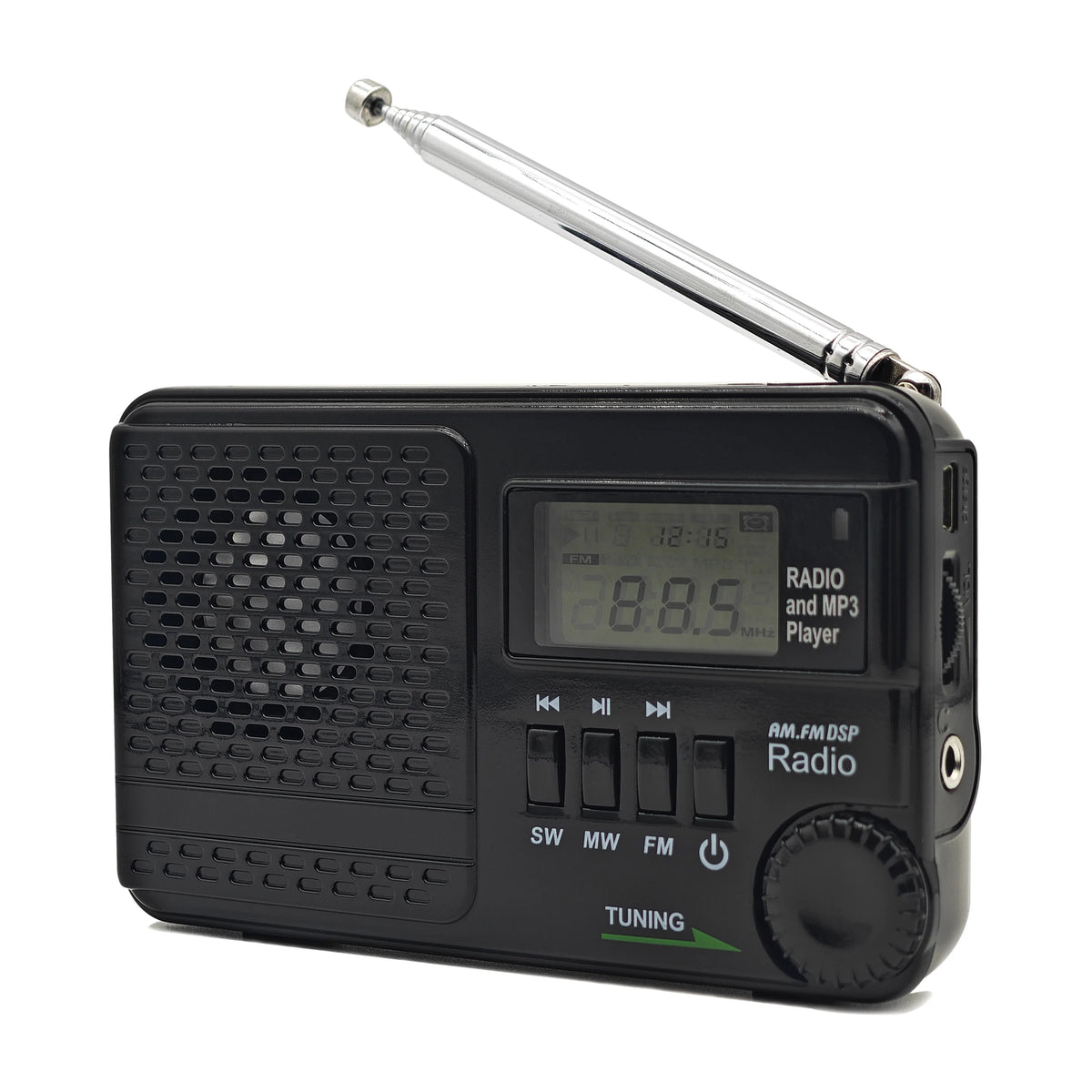 SY-1192 AM FM SW 3-Band Transistor Pocket Radio Battery Operate   Support USB/TF Card Headphone Jack Timer Alarm Clock(Black)
