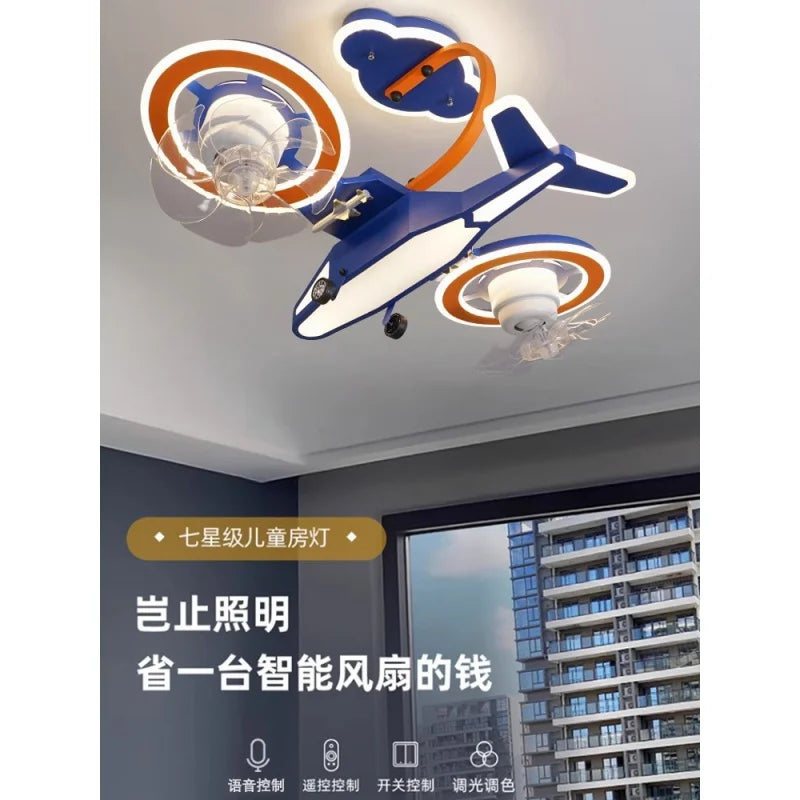 Full Spectrum Eye Protection Ceiling Light Creative 360 ° Shaking Head Aircraft Fan Lamp Children&#39;s Room Bedroom