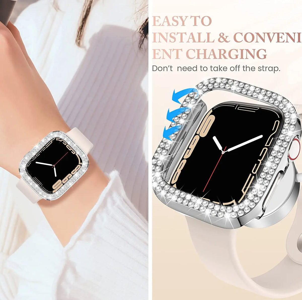 Transparent Hollow Bling Diamond PC Case for Apple Watch 38 42 40 44 41 45mm Protective Cover for iWatch Series 7 6 5 4 3 2 SE - Stereotech