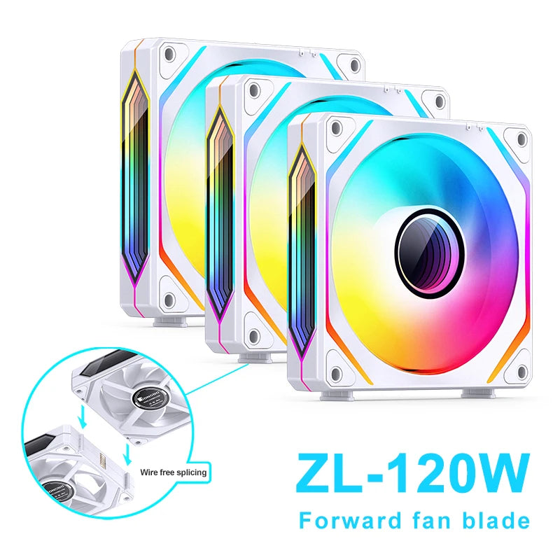 Jonsbo ZL-120W Case Fan ARGB 120mm CPU Cooling Fan 4PIN PWM Temperature Control ZL-120BR Forward/Reverse Computer Case Fans