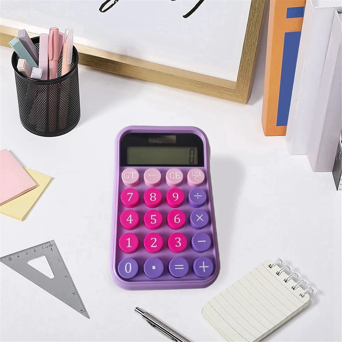 Mechanical Switch Calculator LCD Display Purple Calculator Big Buttons Mechanical Calculator - Stereotech