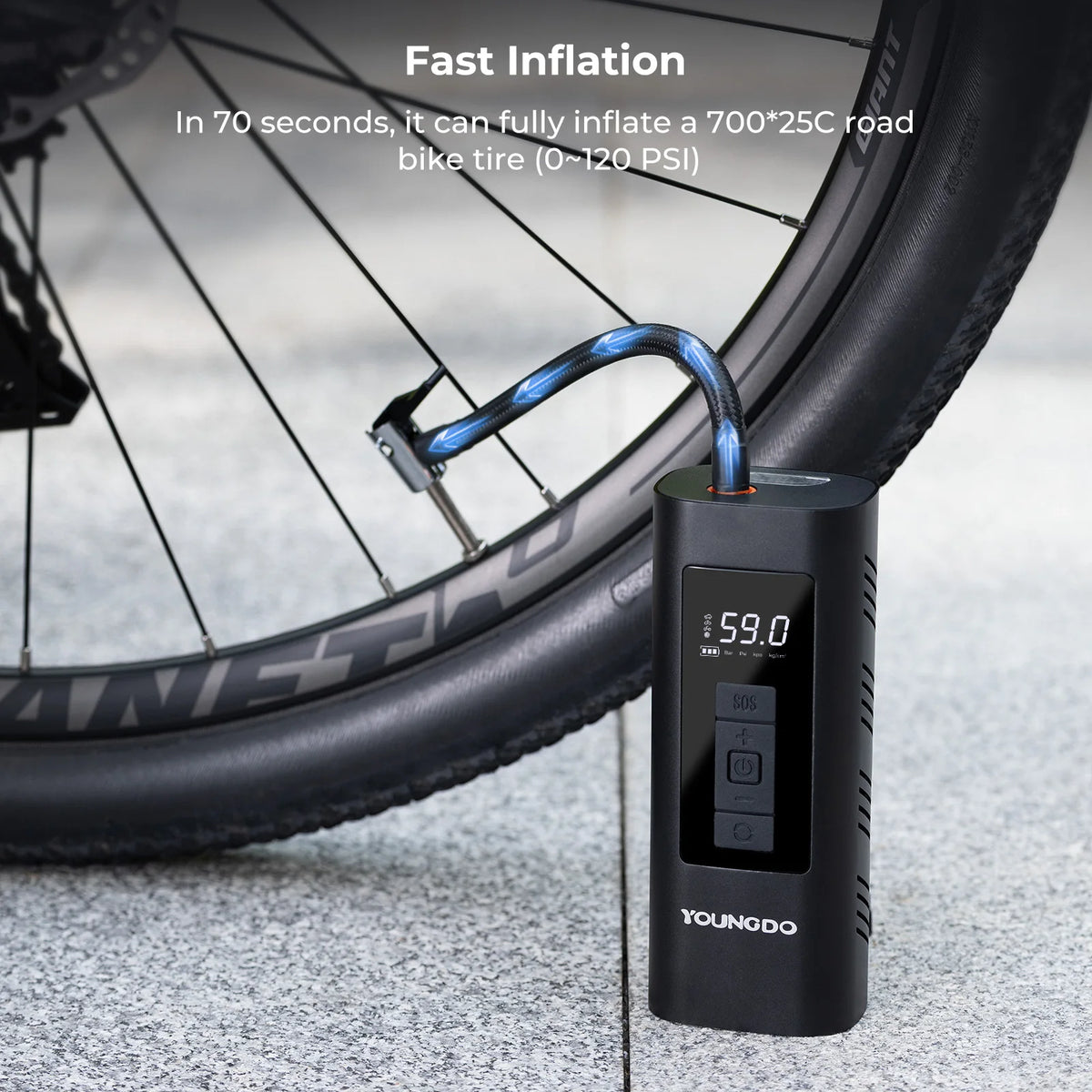 YOUNGDO Car Air Compressor Portable Tire Inflator 150 PSI &amp; 6000mAh Smart Digital Inflatable Pump For Car Bicycle Boat Air Pumps