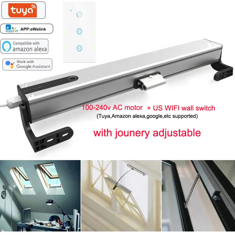 Smart Home Automatic 24v DC Window Opener Electric Remote Control With WIFI Tuya App 100mm -400mm Adjustable
