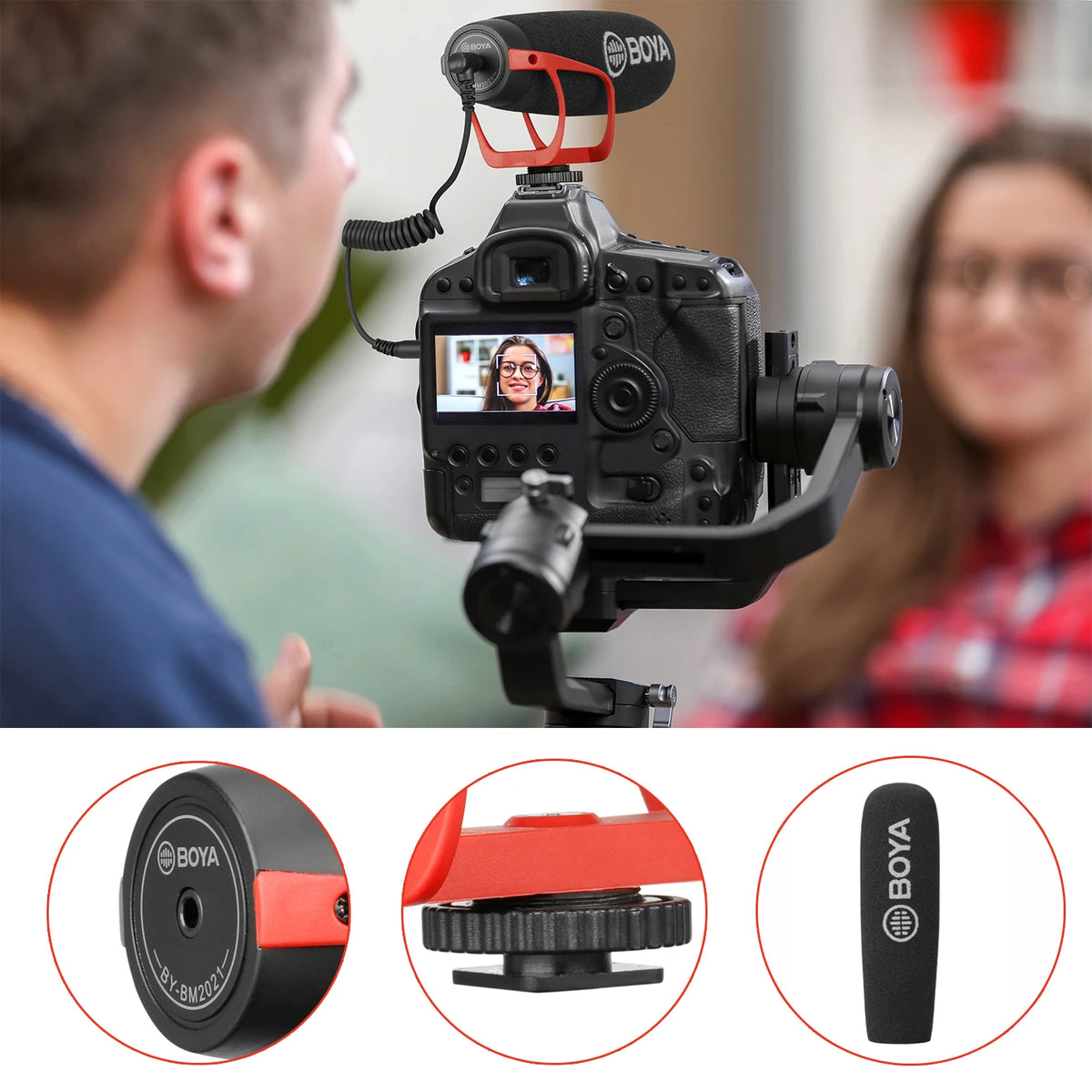 BOYA BY-BM2021 Shotgun-Mic Video Microphone Condenser On-Camera Mic for Smartphone DSLR Camera, Camcorder, Interview Recording