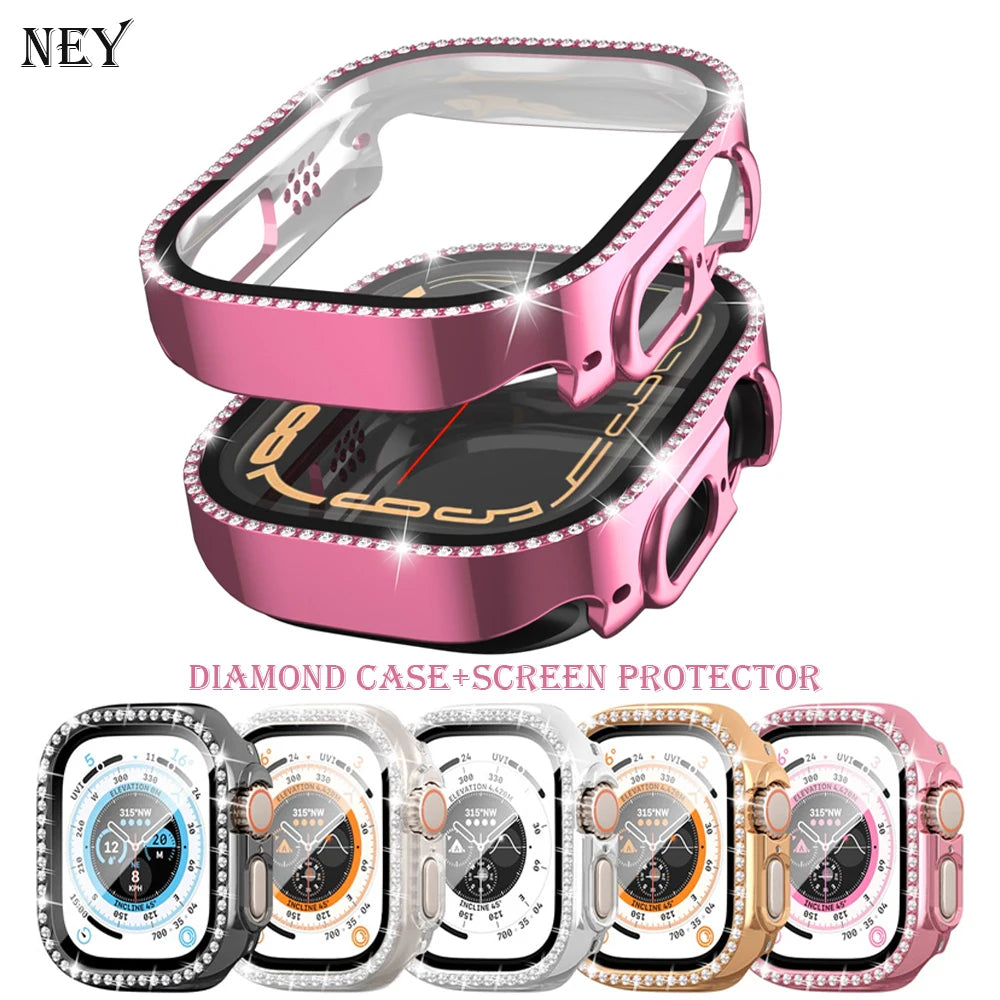 Tempered Glass+Diamond Case for Apple Watch Ultra 49mm smartwatch PC Bumper+Screen Protector Cover for Iwatch Series Accessories - Stereotech