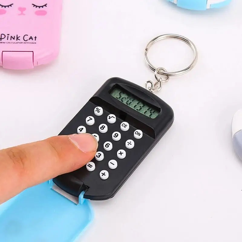 Mini Calculator Keychain Electronic Pocket-Sized Key Ring Calculator Candy-Colored Mini Digits Calculator Cute And Functional Ke - Stereotech