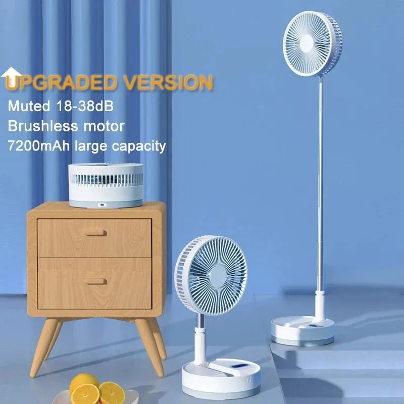 Portable Electric Fan Folding Telescopic Floor Standing USB Rechargeable Mini Brushless Fan for Home Office Air Conditioner - Stereotech