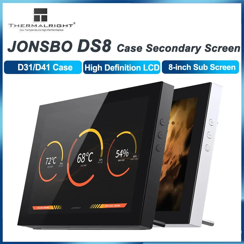 JONSBO DS8 chassis secondary screen black/white, 8-inch 16:10, same brand D31/D41 chassis external desktop screen