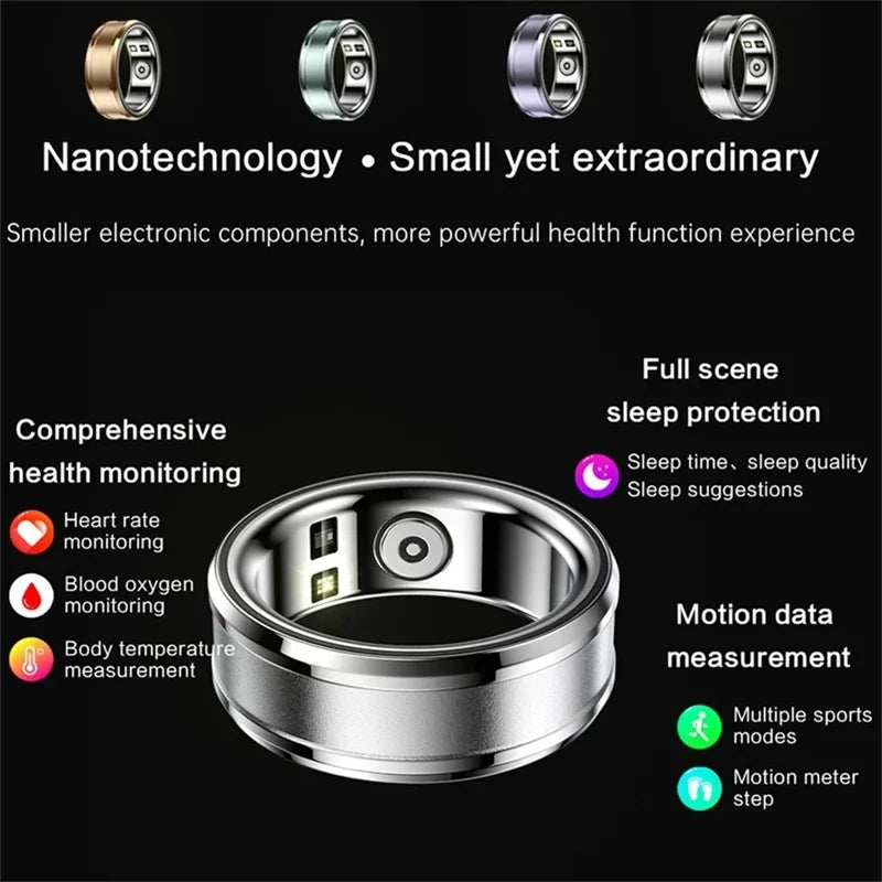 Smart Ring Multifunctional Step Health Tracker Heart Rate Blood Oxygen Monitor Waterproof Men Women Sleep Fitness Titanium Steel