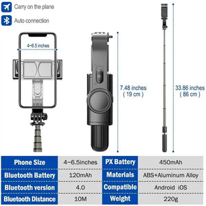 FANGTUOSI 2024 New Bluetooth Handheld Gimbal Stabilizer Mobile Phone Selfie Stick Holder Adjustable,Portable For Smartphone Live