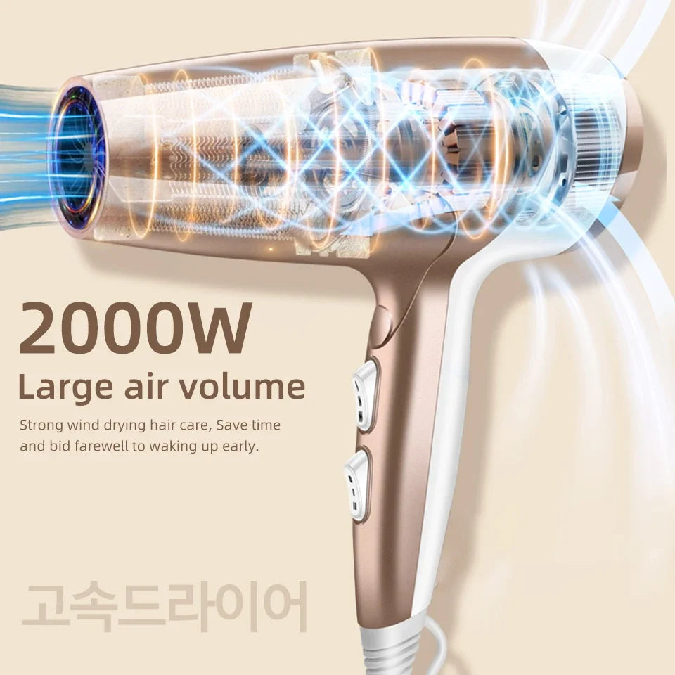 High Power Wind Hair Dryer 2000W High Power Negative Ion Quick Drying Home Hair Styling Professional Hair Dry Care