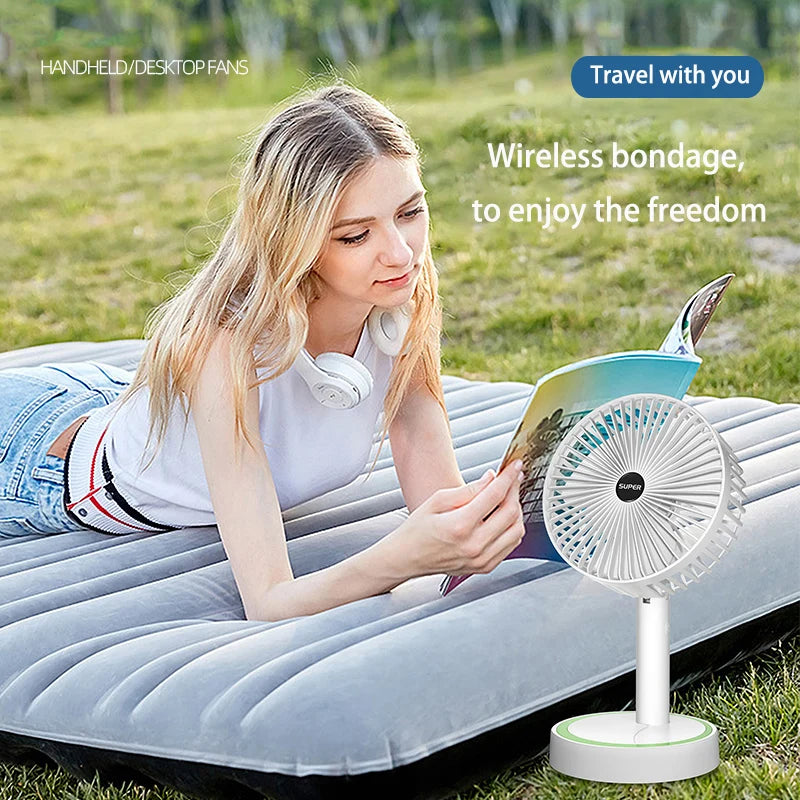 Handheld&amp;Vertical Foldable Fan Portable Silence Floor Fan USB Recharge Multiple Gears Summer Detachable Base Desk Outdoor Fan - Stereotech