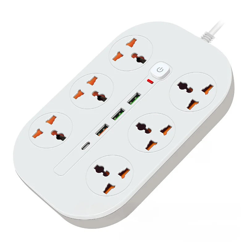 Power Strip EU UK US Plug Surge Protector Socket 2m Extension Cord with 3 USB 1 Type-C Ports 6/8 Jacks Universal Outlet for Home