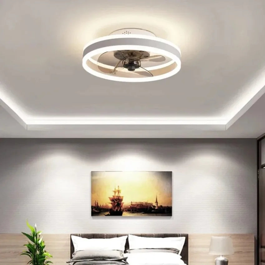 Circular LED Ceiling Fan Light Modern Intelligent Remote Control Light Living Room Bedroom Kitchen Dining Room Decoration Light - Stereotech
