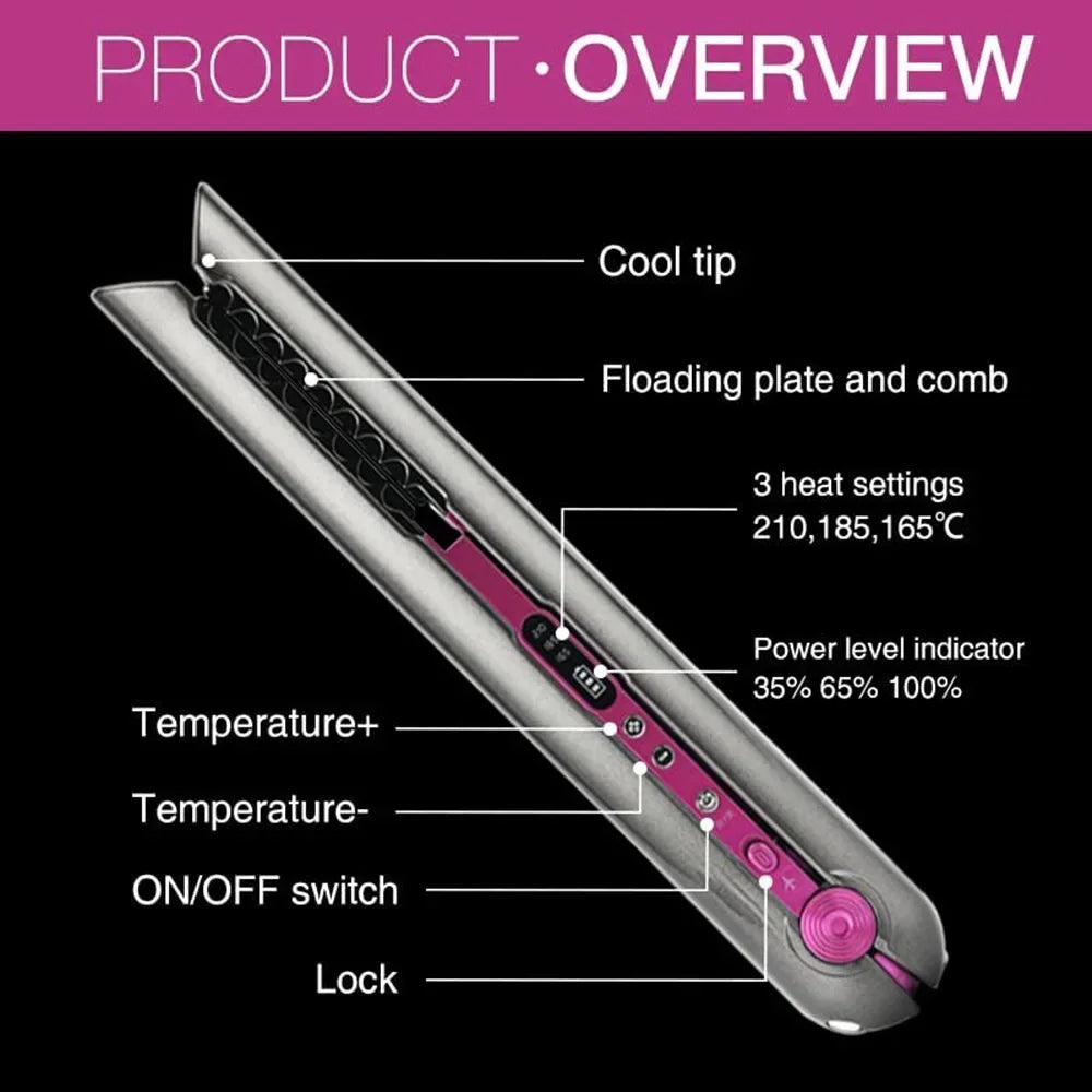 Portable Hair Straightener with Charging Base Wireless Straightening Iron Floading Plate and Comb PTC Hair Straightening Device - Stereotech